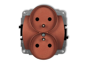 TREND Gniazdo podwójne z uziemieniem do ramki poziomej (przesłony torów prądowych) brązowy metalik 9GPR-2zp KARLIK
