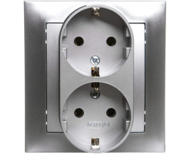 IMPRESJA Gniazdo podwójne z/u Schuko srebrne GP-2YS/18