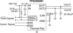 2-ch, 0.25-2.8A adjustable ILIMIT, 2.5-6.5V, 44mΩ USB power switch, active-high