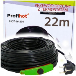 KABEL GRZEWCZY PRZEWÓD GRZEJNY Z TERMOSTATEM do rynny rur 230V 352W 22M