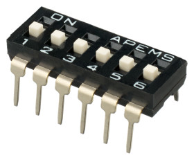 Przełącznik DIP 6-pozycyjny SPST THT 100 mA przy 50 V DC (liniowy), 25 mA przy 24 V DC (impulsowy) -20 → +85°C