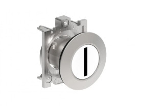 Metalowy przycisk płaski fi30mm kryty samoczynny powrót z symbolem I Biały LPFB1118