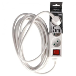 Przedłużacz domowy przenośny LOGAN White 3 - krotny z uziemieniem 5m z włącznikiem EDO777562 EDO