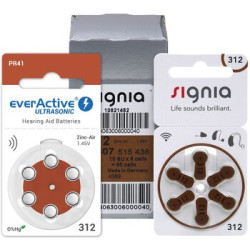 60 x baterie do aparatów słuchowych Signia 312 + 6 x everActive ULTRASONIC 312