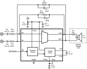 Mono, analog input, ceramic speaker driver with integrated 17.5-V charge pump