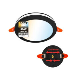 Oprawa podtynkowa downlight LED, 36W, 2880lm, IP20, 3CCT, okrągła, czarna, PAULA HOROZ
