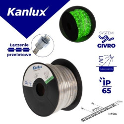 Wąż świetlny GIVRO LED 15M-GR 2W/M 29lm/m barwa zielona IP65 rolka 15mb Odporność UV zasilanie przelotowe 38584