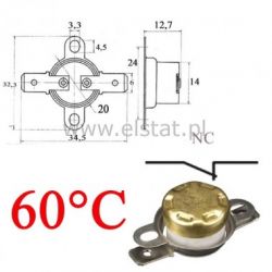 Wyłącznik termiczny 60°C bimetalowy NC 6A ruchom