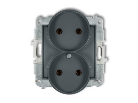 MINI Gniazdo podwójne bez uziemienia do ramki (bez przesłon torów prądowych) grafitowy mat 28MGPR-2 KARLIK