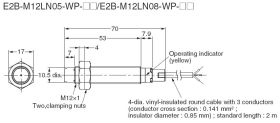 E2B-M12LN08-WP-B1 Czujnik indukcyjny, M12x1, PNP/NO, sr=8mm, przewód o dł. 2m, dł. obudowy 70mm, czoło odkryte, OMRON, E2BM12LN0