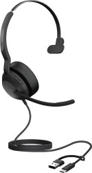 Jabra Evolve2 50 Słuchawki nauszne przewód Mono czarny redukcja szumów mikrofonu, Wyciszanie hałasów zestaw słuchawkowy,