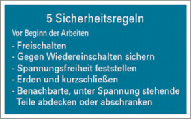 Information sign, text: &quot;5 Sicherheitsregeln&quot;, (W) 200 mm, plastic, 080.30-6-120X200-O