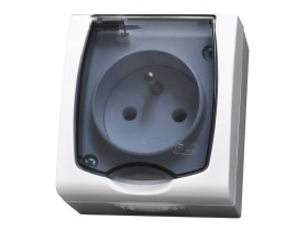 MADERA Gniazdo pojedyncze z uziemieniem natynkowe IP44 z klapką białe GNH-1NZ/00/d OSPEL