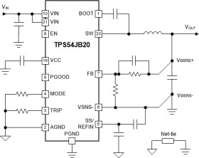 2.7-V to 16-V input, 20-A synchronous buck converter with remote sense and latch-off current limit