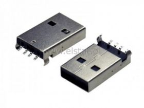 USB Wtyk A do montażu; izolator czarny; SMD