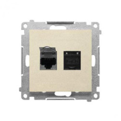 Simon 55 Gniazdo komputerowe podwójne RJ45 kategoria 6, ekranowane z przesłoną przeciwkurzową(moduł) Szampański mat T62E.01/144