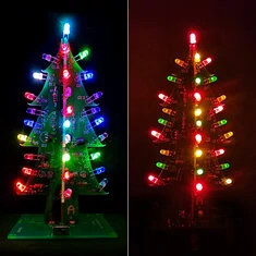 Drzewko bożonarodzeniowe w trzech kolorach/z kolorowymi, wygiętymi liśćmi, wersja Standard/Muzyka. Zestaw DIY z elektroniką.