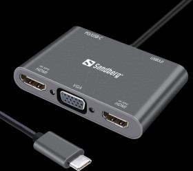 136-35 Adapter USB-C &gt; 2 x HDMI + VGA + USB 3.0 + PD, 4K
