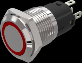 Vandal-proof pushbutton, silver, illuminated  (red), mounting Ø 16 mm, IP65/IP67, 82-4551.1113