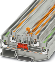 Knife disconnect terminal, push-in connection, 0.34-4.0 mm², 4 pole, 16 A, 6 kV, gray, 3210251