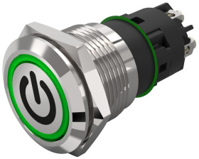 Podświetlany łącznik przyciskowy Chwilowy SPDT średnica wycięcia 19mm, montaż panelowy EAO