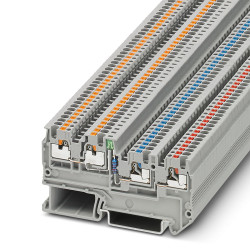Kostka zaciskowa na szynie DIN Phoenix Contact poziomy: Potrójny 26 → 16AWGWciskane PTIO 1.5/S/3-LED 24 GN 13.5A