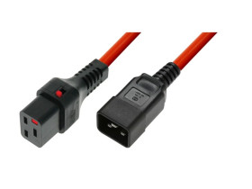 Kabel zasilający serwerowy z blokadą IEC LOCK 3x1,5mm2 C20 prosty/C19 prosty M/Ż 2m czerwony IEC-PC1402
