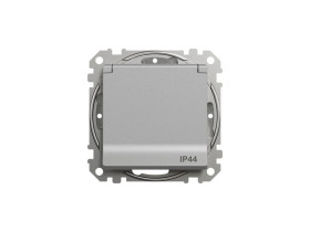 SEDNA DESIGN & ELEMENTS Gniazdo pojedyncze z uziemieniem schuko z przesłonami IP44 srebrne aluminium SDD213023 SCHNEIDER ELECTRI