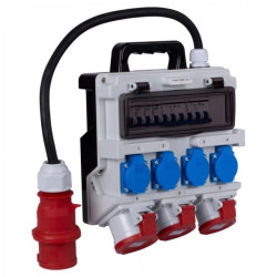 Rozdzielnica budowlana TR-S hermetyczna IP44 Wyposażona + 3x gniazdo siłowe 5p (400V 32A + 2x16A) + 4x gniazdo 2P+Z (230V 16A)