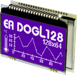 Graphic display, 128 x 64 character, STN, viewing area: 64 x 35.5 mm, EA DOGL128B-6
