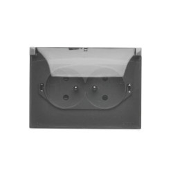 Simon Aquaclick Gniazdo natynkowe, podwójne kompaktowe z uziem., klapka transparentna z przesł., IP44 ciemnoszary ACGZ2Z/18A