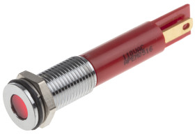 Lampka kontrolna do montażu panelowego 110V ac, czerwona 8mm LED Chrom Faston, oczko lutownicze RS PRO