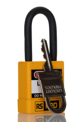 Blokada Kłódki zabezpieczające RS PRO rozmiar mocowania 48mm Żółty długość pałąka: 48mm