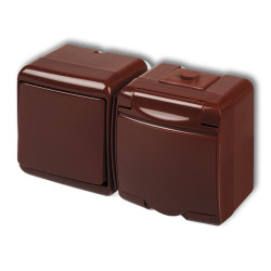 JUNIOR Łącznik natynkowy jednobiegunowy z gniazdem hermetycznym poziomy brązowy 4WGHH-1