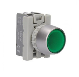 Przycisk sterowniczy kryty podświetlany zielony 1zw 1roz pierścień niklowany SP22-KLZ-11-230-BA9S\.