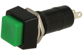 Przełącznik; przyciskowy; PBS12AG; ON-OFF; zielony; bez podświetlenia; do lutowania; 2 pozycje; 1A; 250V AC; 12mm; 31mm