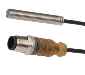 Czujnik laserowy odbiciowy M8x1 dł: 50mm Sn: 5-150mm 10-30V DC PNP/NPN NC/NO złącze kablowe M12 4pin 0.3m PUR IP65 PT080320