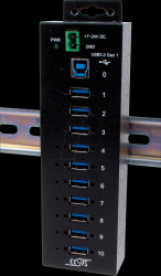 EX-1510HMVS USB 3.0 10-port industrial hub, 15kV EDS, DIN rail