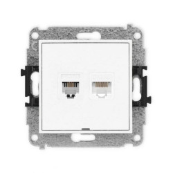 MINI Mechanizm gniazda telefonicznego pojedynczego 1xRJ11 + komputerowego pojedynczego 1xRJ45, kat. 5e, 8-stykowy, beznarzędziow