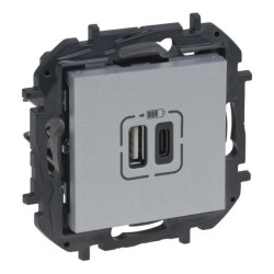 NILOE STEP- GNIAZDO USB 3A TYP A+C MECHANIZM Z PLAKIETKĄ - KOLOR ALUMINIUM