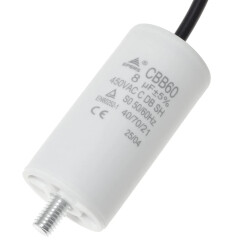 Kondensator rozruchowy do silnika 8µF 450VAC, CBB60, przewody 15 cm, Ø35 × 65 mm, EPERS