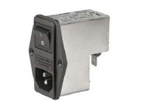 Wtyk; zasilające AC; IEC C14 IBM; FKH 4304.4004; kątowe 90°; na panel; przykręcane; moduł z filtrem; z gniazdem bezpiecznika; z