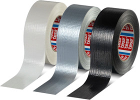 Adhesive tape, 100 x 0.215 mm, PE coated fabric, silver, 50 m, 60462-00004-00
