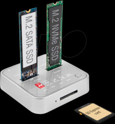 64138 Docking and Copy Station 2x M.2 - 1x SATA, 1x NMVe SSD, CR, USB