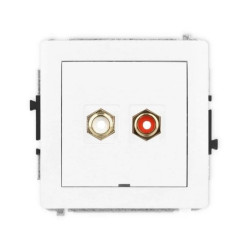 DECO Mechanizm gniazda podwójnego RCA, bez pola opisowego (typu cinch - biały i czerwony, pozłacany), biały mat 25DGRCABO-2