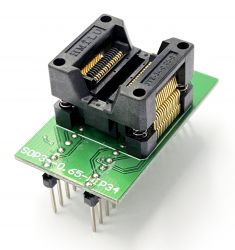 Adapter SSOP34 / TSSOP34 (R=0,65mm / W=250mils) -->DIL34 (R=2,54mm / W=300mils) Open Top ZIF