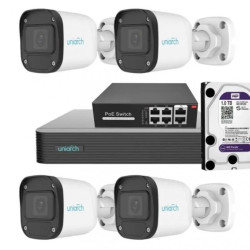 Zestaw monitoringu IP: 4 Kamery tubowe IP 4Mpix 2,8mm, Switch PoE, Rejestrator NVR, Dysk twardy 1TB / UNI-SET-4X4