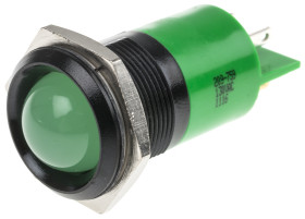 Lampka kontrolna do montażu panelowego 130V ac, zielona 22mm LED Czarny RS PRO