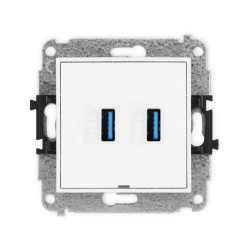 ICON Mechanizm gniazda podwójnego 2xUSB A-A 3.0, bez pola opisowego biały IGUSBBO-6