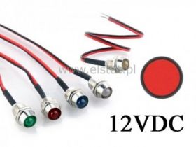 Kontrolka LED 5mm 12VDC + przew. wklęsła czerwona